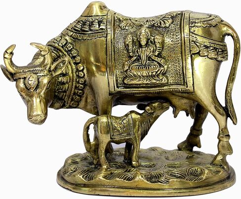 eSplanade Brass Holy Kamdhenu Kamadhenu Cow and Calf Sculpture - Lucky Figurine Idol Statue Sculpture (6 Inch) in Saudi Arabia