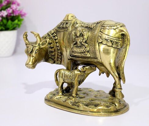 eSplanade Brass Holy Kamdhenu Kamadhenu Cow and Calf Sculpture - Lucky Figurine Idol Statue Sculpture (6 Inch) in Saudi Arabia