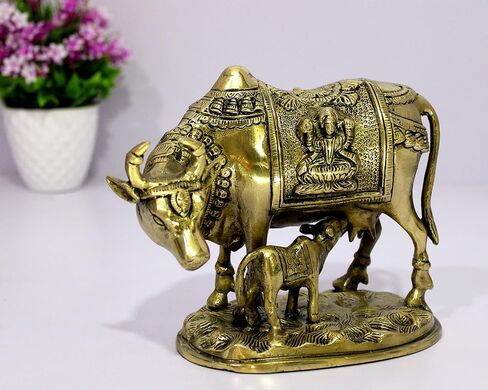 eSplanade Brass Holy Kamdhenu Kamadhenu Cow and Calf Sculpture - Lucky Figurine Idol Statue Sculpture (6 Inch) in Saudi Arabia