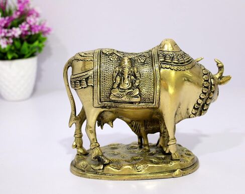 eSplanade Brass Holy Kamdhenu Kamadhenu Cow and Calf Sculpture - Lucky Figurine Idol Statue Sculpture (6 Inch) in Saudi Arabia
