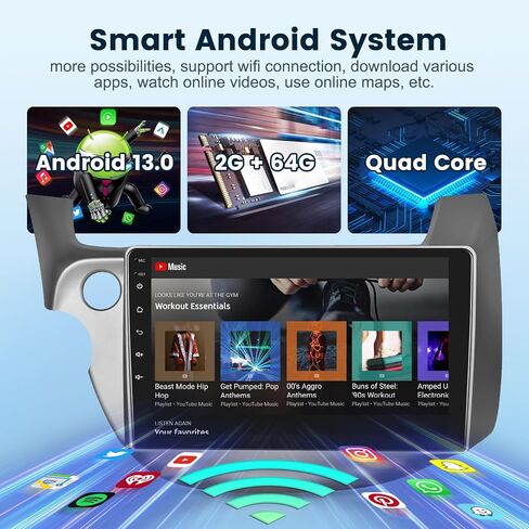for Honda Fit 2008-2013 Android Car Stereo with WiFi GPS Navigation Radio Player Mirror Link for Android/iOS Phone 10.1" HD Touchscreen Auto Audio FM/RDS Radio Receiver USB Input Backup Camera SWC in Kuwait