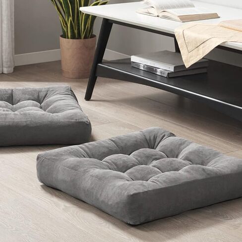 Meditation Floor Pillow Set of 2, Square Large Pillows Seating for Adults, Tufted Corduroy Floor Cushion for Tatami Living Room, Grey, 22x22 Inch in Saudi Arabia