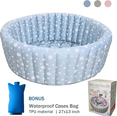 مجموعة ألعاب كرات قابلة للنفخ للأطفال من XDEMODA إن كلاود - تصميم منقط منقط باللون الوردي والأزرق والرمادي، باستخدام نسيج من البولي يوريثان اللدن بالحرارة المقاوم للصدمات فائق القوة مع حقيبة مضخة. in Kuwait