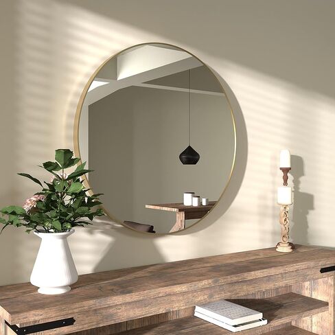 مرآة تيتانيوم مستديرة مقاس 30 بوصة من B&C، إطار من الألومنيوم باللون الرمادي الداكن مقاس 1-9/16 بوصة، مرآة مكياج دائرية للجدار، مرآة دائرية للحمام/المدخل/غرفة النوم/غرفة المعيشة/غرفة الغرور in Kuwait