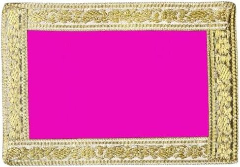 مجموعة من 3 قطع قماش صغيرة من قماش Aasan Velvet Pooja المزخرف (الحجم: -13 بوصة × 10 بوصة) لعناصر ديكورات مهرجان بوجا التقليدية الهندية متعددة الأغراض ومقالة بوجا لاكسمي (أزرق + أبيض + وردي) in Saudi Arabia