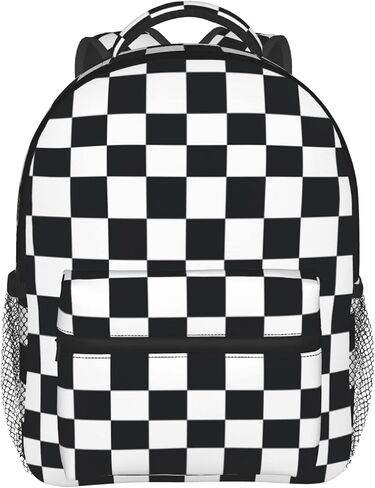 Kid's Mini Backpack 12 inch Black and White Racing and Checkered Pattern Backpack Schoolbag Preschool Kindergarten Children Bag Nursery Travel Bag for Toddler Boys Girls Age 3-7 in Saudi Arabia