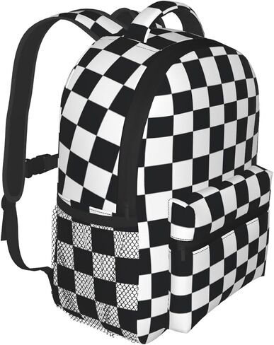 Kid's Mini Backpack 12 inch Black and White Racing and Checkered Pattern Backpack Schoolbag Preschool Kindergarten Children Bag Nursery Travel Bag for Toddler Boys Girls Age 3-7 in Saudi Arabia