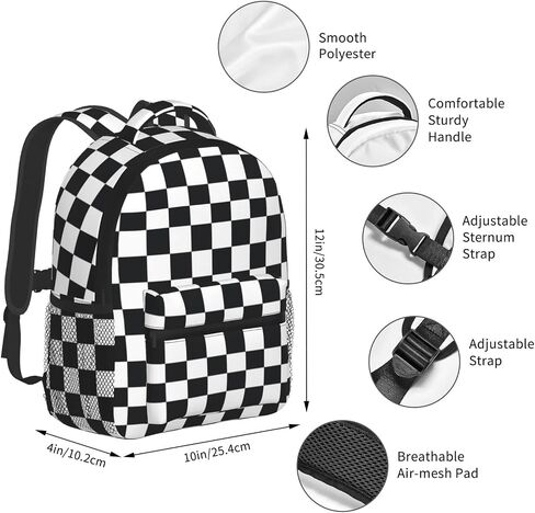 Kid's Mini Backpack 12 inch Black and White Racing and Checkered Pattern Backpack Schoolbag Preschool Kindergarten Children Bag Nursery Travel Bag for Toddler Boys Girls Age 3-7 in Saudi Arabia
