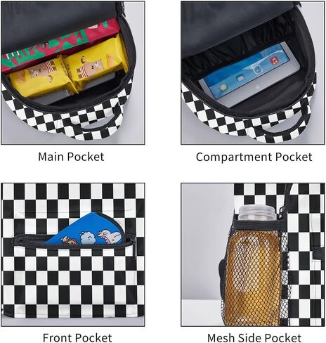 Kid's Mini Backpack 12 inch Black and White Racing and Checkered Pattern Backpack Schoolbag Preschool Kindergarten Children Bag Nursery Travel Bag for Toddler Boys Girls Age 3-7 in Saudi Arabia