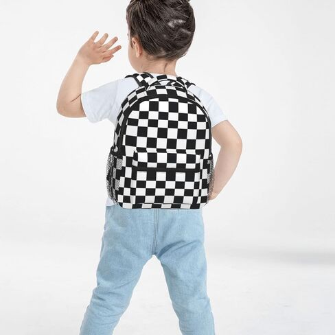 Kid's Mini Backpack 12 inch Black and White Racing and Checkered Pattern Backpack Schoolbag Preschool Kindergarten Children Bag Nursery Travel Bag for Toddler Boys Girls Age 3-7 in Saudi Arabia