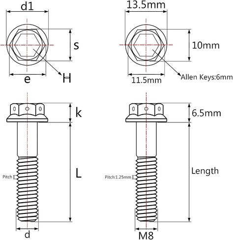 Titanium Flange Hex Head Bolt M8 15 20 25 30 35 40 45 50 55 60mm Screws Pack of 4 (M8x35mm, Silver) in Saudi Arabia