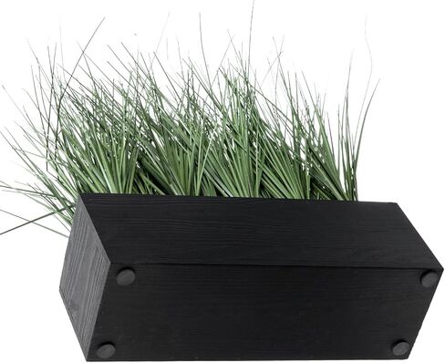 MyGift 12 Inch Artificial Green Grass Plants in Rustic Black Solid Wood Planter Box, Faux Greenery Plant Centerpiece in Decorative Rectangular Wooden Container in Saudi Arabia