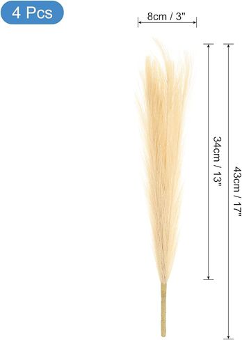 uxcell 4pcs Faux Pampas Grass 17 Inch 6 Stem Artificial Fake Dried Pampas Grass Decor for Floor Vase Filler, Wedding Decoration, Home Decoration, Old Blue in Saudi Arabia