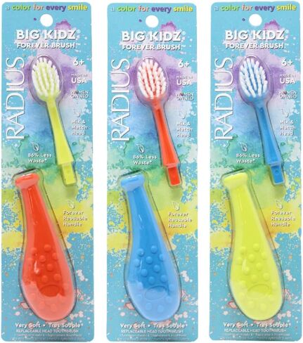 RADIUS Big Kidz Forever Brush with Replaceable Head Toothbrush for Children, 6 Years and Up, BPA Free ADA Accepted for Growing Teeth and Gums - Right and Left Handed, Extra Soft in Saudi Arabia