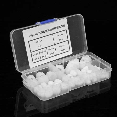 Yctze Acorn Nut Kit - 70pcs M3/M4/M5/M6/M8/M10 Black Nylon Dome Head Hex Nuts for Assorted Hardware & Barn Door (White) in Saudi Arabia