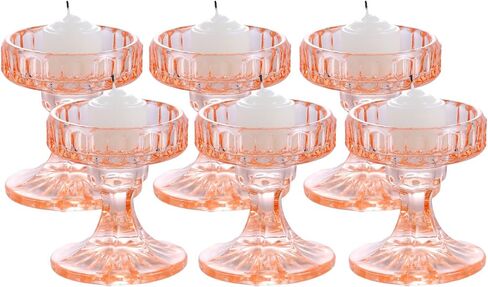 Glass Pillar Candle Holder - Set of 6 Tealight Candlestick Candle Stand Holder Set for Table Candles, Centerpieces, Party, Wedding and Home Decor (Amber, Round) in Saudi Arabia