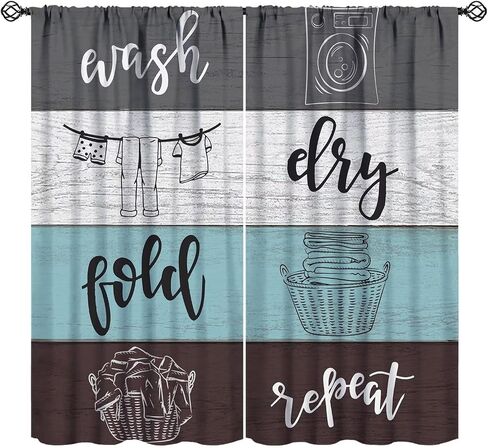 JESTRONRY Laundry Room Curtains,Dry Wash Fold Repeat Grey Blue White Brown Farmhouse Wood Window Treatments Bedroom Living Room Curtain, Home Decor Rod Pocket Window Drapes 42x63 Inch Blackout in Saudi Arabia