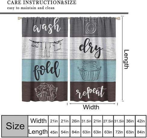 JESTRONRY Laundry Room Curtains,Dry Wash Fold Repeat Grey Blue White Brown Farmhouse Wood Window Treatments Bedroom Living Room Curtain, Home Decor Rod Pocket Window Drapes 42x63 Inch Blackout in Saudi Arabia