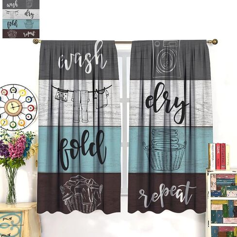JESTRONRY Laundry Room Curtains,Dry Wash Fold Repeat Grey Blue White Brown Farmhouse Wood Window Treatments Bedroom Living Room Curtain, Home Decor Rod Pocket Window Drapes 42x63 Inch Blackout in Saudi Arabia