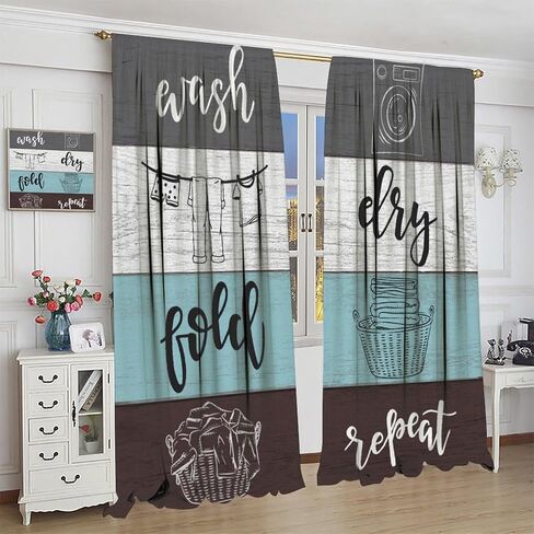 JESTRONRY Laundry Room Curtains,Dry Wash Fold Repeat Grey Blue White Brown Farmhouse Wood Window Treatments Bedroom Living Room Curtain, Home Decor Rod Pocket Window Drapes 42x63 Inch Blackout in Saudi Arabia