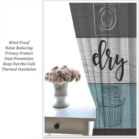 JESTRONRY Laundry Room Curtains,Dry Wash Fold Repeat Grey Blue White Brown Farmhouse Wood Window Treatments Bedroom Living Room Curtain, Home Decor Rod Pocket Window Drapes 42x63 Inch Blackout in Saudi Arabia