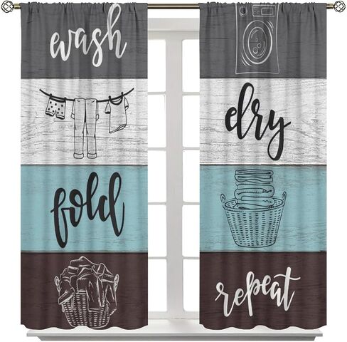 JESTRONRY Laundry Room Curtains,Dry Wash Fold Repeat Grey Blue White Brown Farmhouse Wood Window Treatments Bedroom Living Room Curtain, Home Decor Rod Pocket Window Drapes 42x63 Inch Blackout in Saudi Arabia