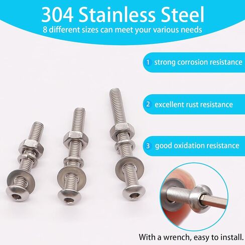 580PCS M3 Screw Kit, M3 x 6/8/10/12/16/20/25/30mm Button Head Socket Cap Screws Bolts Nuts Washers Assortment Kit, 304 Stainless Steel Metric Screws with Hex Wrench in Kuwait