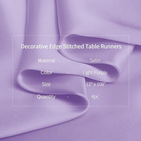 4 Pack Satin Table Runner 12x108 Inch, Silk Purple Table Runners for Wedding Banquet Party Home Decoration in Saudi Arabia