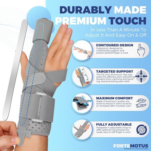 Trigger Finger Splint, Adjustable One or Two Finger Splint Full Hand and Wrist Brace Support, Finger Immobilizer for Sprains, Discomfort Relief, Boxer Fracture Splint Black in Saudi Arabia