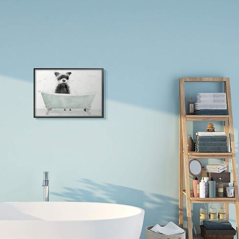 Stupell Industries Raccoon in A Tub Funny Animal Bathroom Drawing, Stellar Design Studio Wall Art, 16 x 20, Black Framed in Saudi Arabia