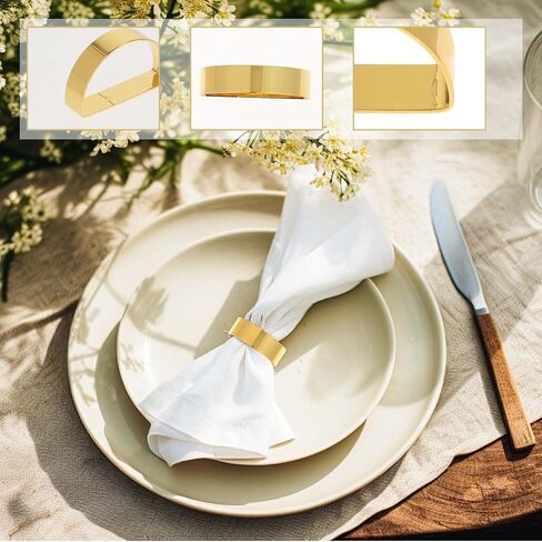 Jeffdad Napkin Rings Set of 6, Semicircle Metal Napkin Holder Buckles Easter Napkin Rings for Dinner Table Decor, Wedding, Banquet, Family Party(Gold) in Saudi Arabia