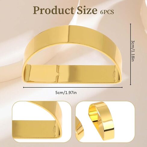 Jeffdad Napkin Rings Set of 6, Semicircle Metal Napkin Holder Buckles Easter Napkin Rings for Dinner Table Decor, Wedding, Banquet, Family Party(Gold) in Saudi Arabia