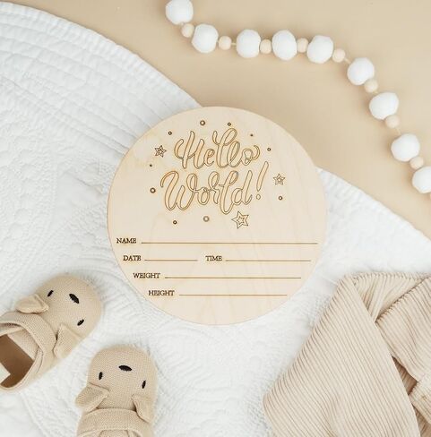 Hello World Newborn Sign 5.5 inch, Pack of 2 Birth Announcement Sign for Hospital, Wood Baby Name Signs for Nursery, by Woodpeckers in Saudi Arabia