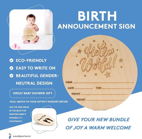 Hello World Newborn Sign 5.5 inch, Pack of 2 Birth Announcement Sign for Hospital, Wood Baby Name Signs for Nursery, by Woodpeckers in Saudi Arabia