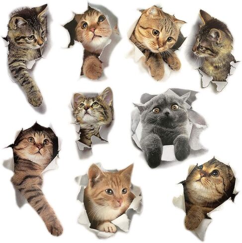 ملصق حائط على شكل قطة لطيفة على شكل حيوانات لتزيين غرفة المعيشة وغرفة النوم، ملصقات حائط على شكل حيوانات للحمام/المرحاض/الثلاجة/السيارة/غرفة الحضانة/PVC/المطبخ، ملصقات جدارية ثلاثية الأبعاد in Kuwait
