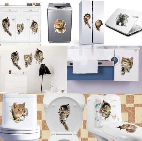 ملصق حائط على شكل قطة لطيفة على شكل حيوانات لتزيين غرفة المعيشة وغرفة النوم، ملصقات حائط على شكل حيوانات للحمام/المرحاض/الثلاجة/السيارة/غرفة الحضانة/PVC/المطبخ، ملصقات جدارية ثلاثية الأبعاد in Kuwait