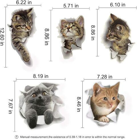 ملصق حائط على شكل قطة لطيفة على شكل حيوانات لتزيين غرفة المعيشة وغرفة النوم، ملصقات حائط على شكل حيوانات للحمام/المرحاض/الثلاجة/السيارة/غرفة الحضانة/PVC/المطبخ، ملصقات جدارية ثلاثية الأبعاد in Kuwait