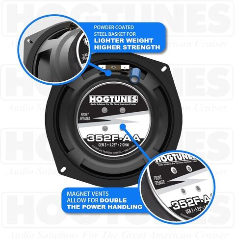 مكبرات صوت أمامية Hogtunes 352F-AA مقاس 5.25 بوصة (عبوتان)، تناسب دراجات Harley-Davidson النارية 1998-2013 in Kuwait