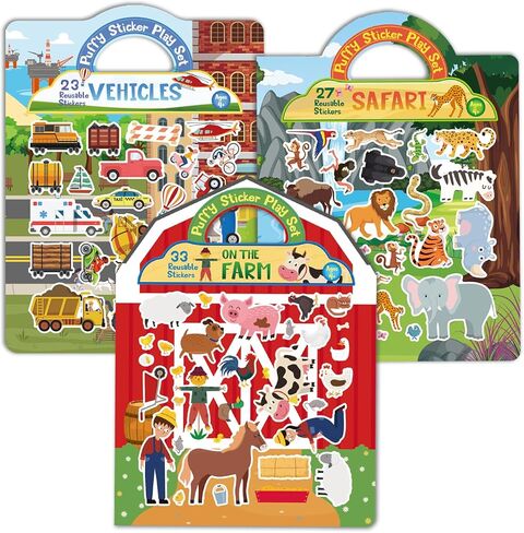 كتاب ملصقات منتفخ للأطفال - كتاب ملصقات قابل لإعادة الاستخدام للأطفال الصغار 1-3، كتب ملصقات للأطفال 2-4 مع أكثر من 80 ملصقًا قابلاً لإعادة اللصق، ألعاب للفتيات والأولاد من سن 4 إلى 8 سنوات، أنشطة الأطفال الصغار للسفر بالسيارات والطائرات in Kuwait