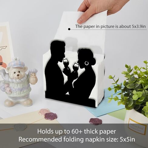 SUPERDANT Napkin Holder for Tables Couple Metal Napkin Dispenser for Kitchen Vintage Wine Glasses Drink Tabletop Tissue Stand Rustic Cloth Napkins Holders for Wedding Restaurants Hotel Bar Party Decor in Saudi Arabia