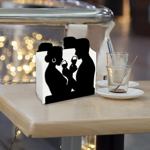 SUPERDANT Napkin Holder for Tables Couple Metal Napkin Dispenser for Kitchen Vintage Wine Glasses Drink Tabletop Tissue Stand Rustic Cloth Napkins Holders for Wedding Restaurants Hotel Bar Party Decor in Saudi Arabia