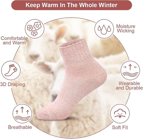 Women Winter Socks 5 Pairs Christmas Gift Free Size Warm Soft Wool Socks for Women Casual Crew Socks in Saudi Arabia