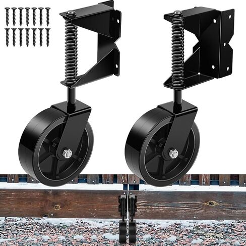 Gisafai 2 Pcs 4 Inch Heavy Duty Gate Wheel, Gate Caster for Outdoor Wooden Gates or Fence Gates Gate, Caster Wheel Spring Loaded for Uneven Floors with 360° Swivel, Left Right, Black in Saudi Arabia