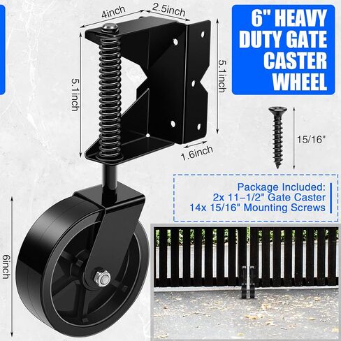 Gisafai 2 Pcs 4 Inch Heavy Duty Gate Wheel, Gate Caster for Outdoor Wooden Gates or Fence Gates Gate, Caster Wheel Spring Loaded for Uneven Floors with 360° Swivel, Left Right, Black in Saudi Arabia