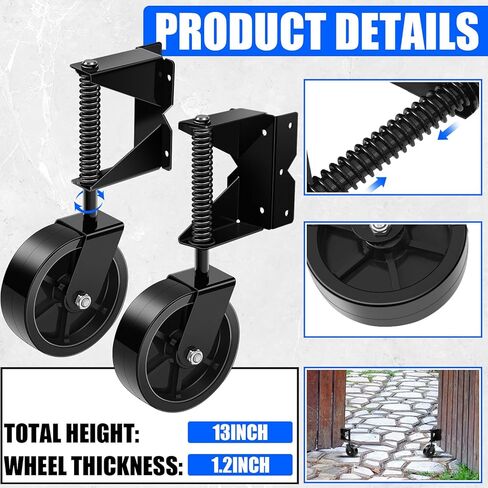 Gisafai 2 Pcs 4 Inch Heavy Duty Gate Wheel, Gate Caster for Outdoor Wooden Gates or Fence Gates Gate, Caster Wheel Spring Loaded for Uneven Floors with 360° Swivel, Left Right, Black in Saudi Arabia