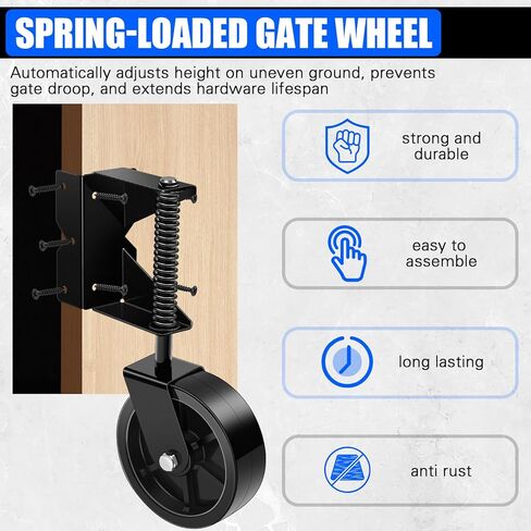 Gisafai 2 Pcs 4 Inch Heavy Duty Gate Wheel, Gate Caster for Outdoor Wooden Gates or Fence Gates Gate, Caster Wheel Spring Loaded for Uneven Floors with 360° Swivel, Left Right, Black in Saudi Arabia