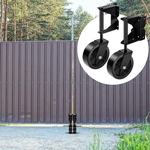 Gisafai 2 Pcs 4 Inch Heavy Duty Gate Wheel, Gate Caster for Outdoor Wooden Gates or Fence Gates Gate, Caster Wheel Spring Loaded for Uneven Floors with 360° Swivel, Left Right, Black in Saudi Arabia