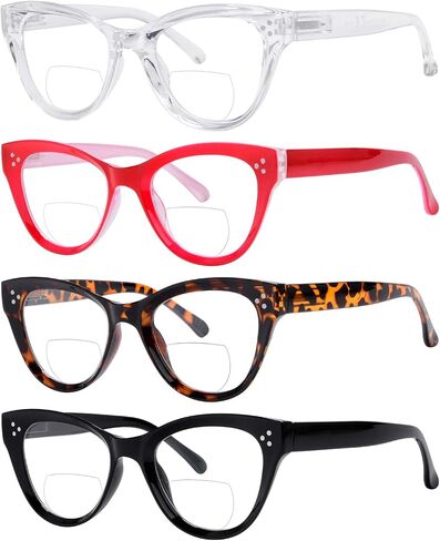 Eyekepper 4-pack كبيرة الحجم نظارات قراءة ثنائية البؤرة عين القطة للنساء عدسة شفافة +2.00 in Saudi Arabia