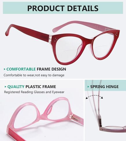 Eyekepper 4-pack كبيرة الحجم نظارات قراءة ثنائية البؤرة عين القطة للنساء عدسة شفافة +2.00 in Saudi Arabia