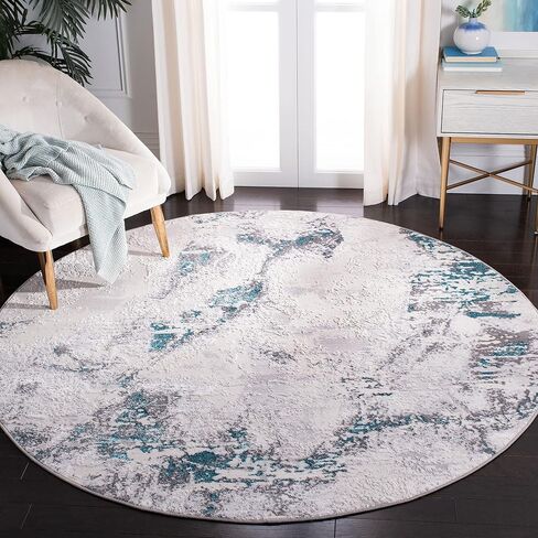 SAFAVIEH Amelia Collection 6'7" Round Grey / Turquoise ALA232H Modern Abstract Non-Shedding Dining Room Entryway Foyer Living Room Bedroom Area Rug in Saudi Arabia